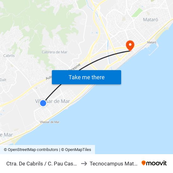 Ctra. De Cabrils / C. Pau Casals (Castillejos) to Tecnocampus Mataró (Tcm3) map