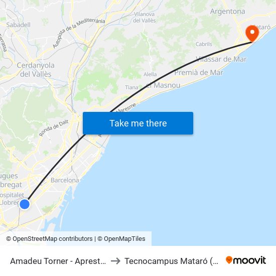 Amadeu Torner - Aprestadora to Tecnocampus Mataró (Tcm3) map