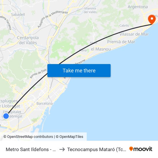 Metro Sant Ildefons - Cap to Tecnocampus Mataró (Tcm3) map