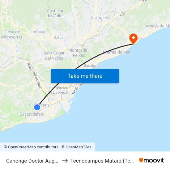 Canonge Doctor Auguet to Tecnocampus Mataró (Tcm3) map