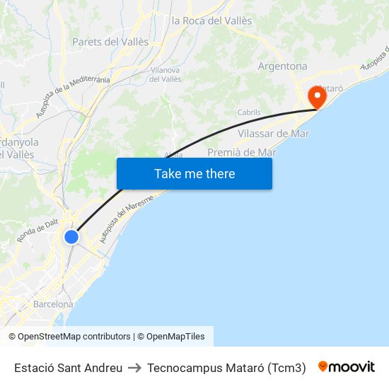 Estació Sant Andreu to Tecnocampus Mataró (Tcm3) map