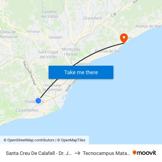 Santa Creu De Calafell - Dr. Josep Castells to Tecnocampus Mataró (Tcm3) map