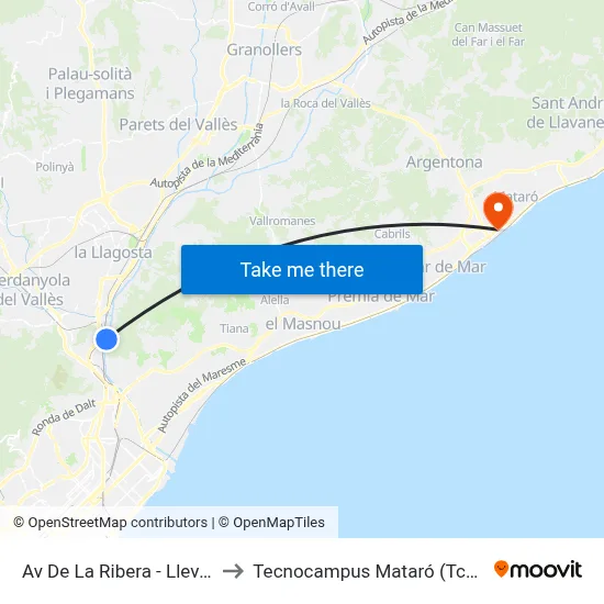 Av De La Ribera - Llevant to Tecnocampus Mataró (Tcm3) map