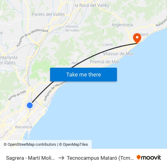 Sagrera - Martí Molins to Tecnocampus Mataró (Tcm3) map