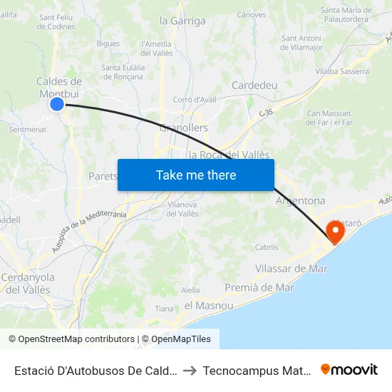 Estació D'Autobusos De Caldes De Montbui to Tecnocampus Mataró (Tcm3) map
