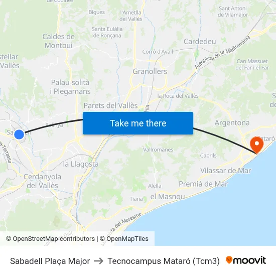 Sabadell Plaça Major to Tecnocampus Mataró (Tcm3) map