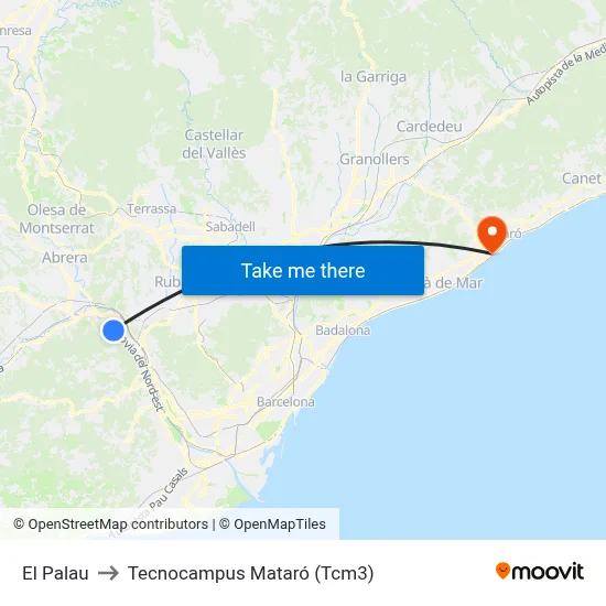 El Palau to Tecnocampus Mataró (Tcm3) map
