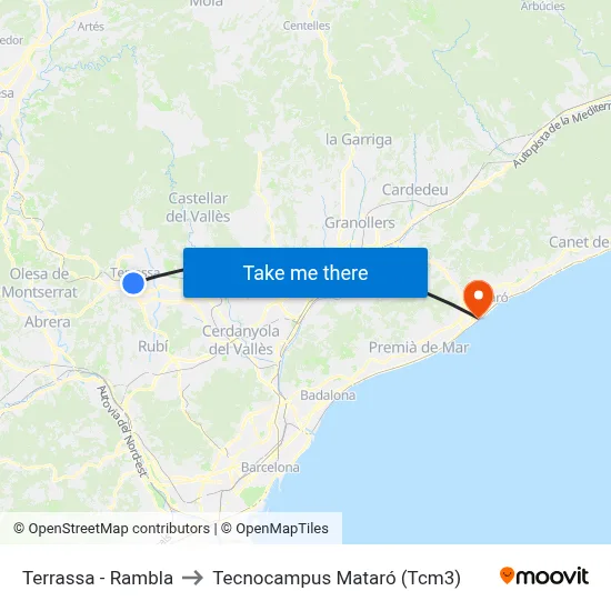 Terrassa - Rambla to Tecnocampus Mataró (Tcm3) map