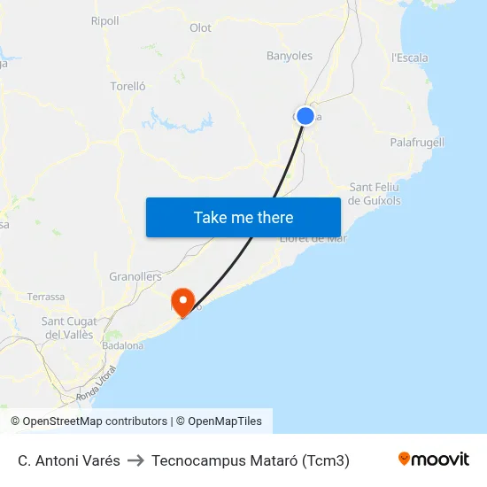 C. Antoni Varés to Tecnocampus Mataró (Tcm3) map