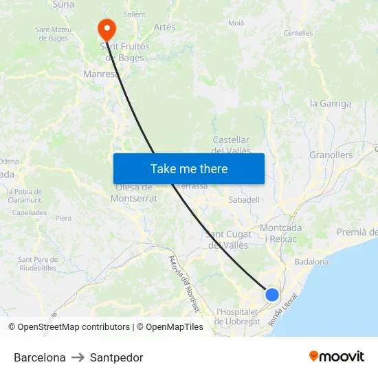 Barcelona to Santpedor map