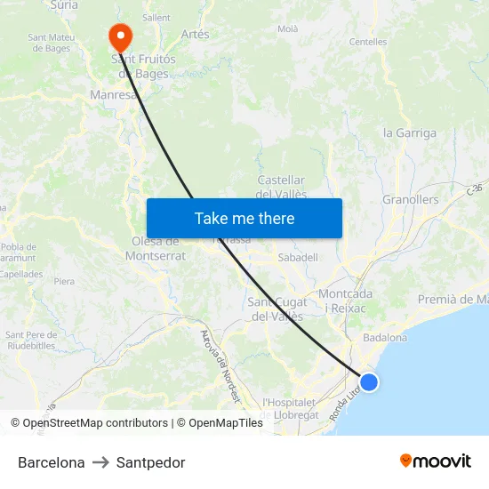 Barcelona to Santpedor map