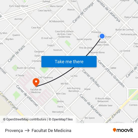 Provença to Facultat De Medicina map