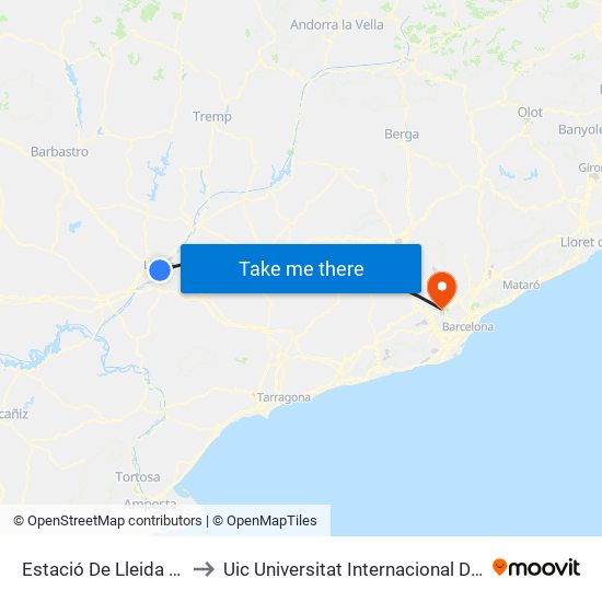 Estació De Lleida Pirineus to Uic Universitat Internacional De Catalunya map