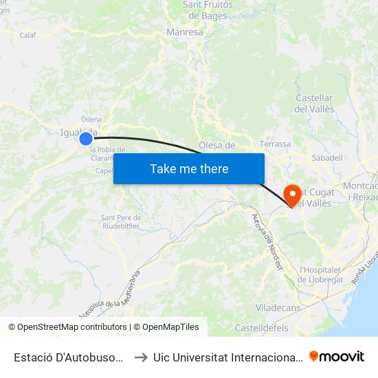 Estació D'Autobusos D'Igualada to Uic Universitat Internacional De Catalunya map