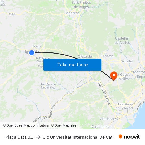 Plaça Catalunya to Uic Universitat Internacional De Catalunya map