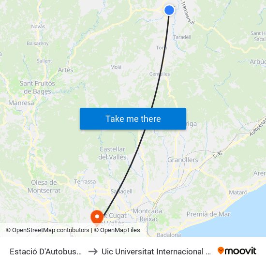 Estació D'Autobusos De Vic to Uic Universitat Internacional De Catalunya map