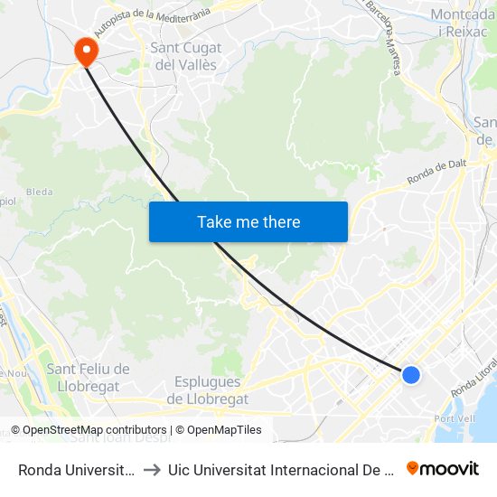Ronda Universitat, 21 to Uic Universitat Internacional De Catalunya map