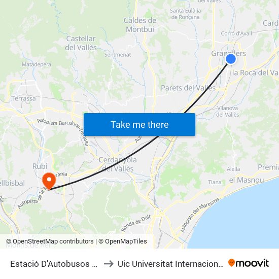 Estació D'Autobusos De Granollers to Uic Universitat Internacional De Catalunya map