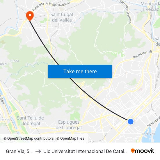 Gran Via, 588 to Uic Universitat Internacional De Catalunya map