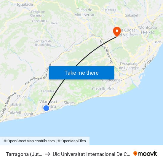 Tarragona (Jutjats) to Uic Universitat Internacional De Catalunya map