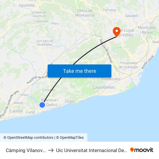 Càmping Vilanova Park to Uic Universitat Internacional De Catalunya map