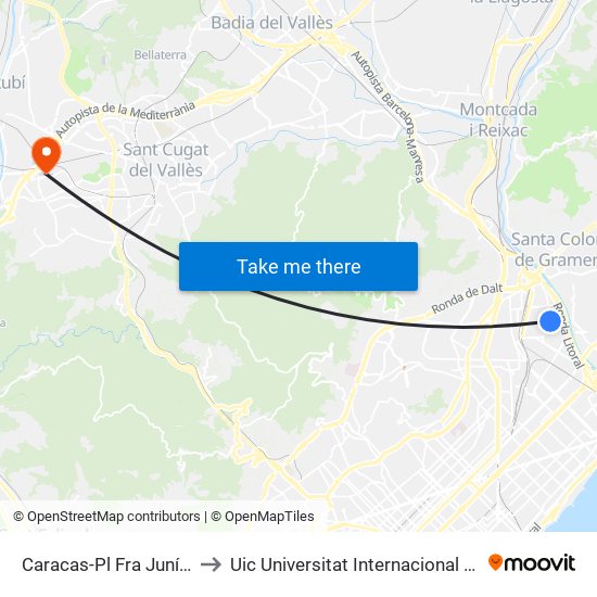 Caracas-Pl Fra Juníper Serra to Uic Universitat Internacional De Catalunya map