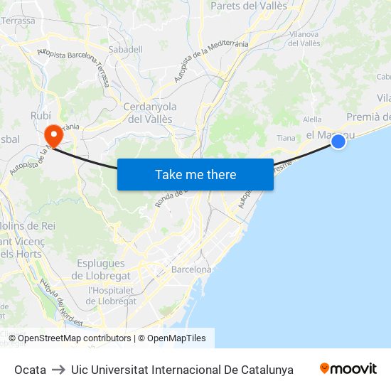 Ocata to Uic Universitat Internacional De Catalunya map