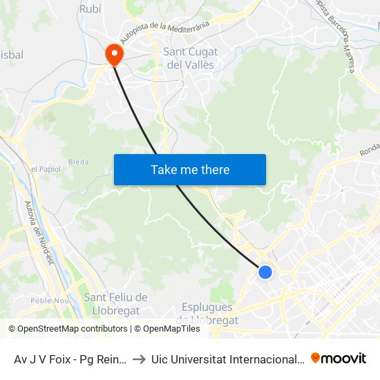 Av J V Foix - Pg Reina Elisenda to Uic Universitat Internacional De Catalunya map