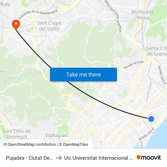 Pujades - Ciutat De Granada to Uic Universitat Internacional De Catalunya map