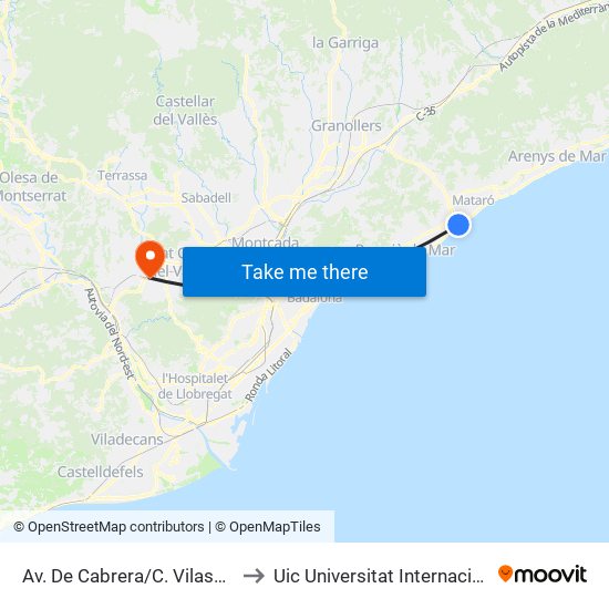 Av. De Cabrera/C. Vilassar (Incineradora) to Uic Universitat Internacional De Catalunya map