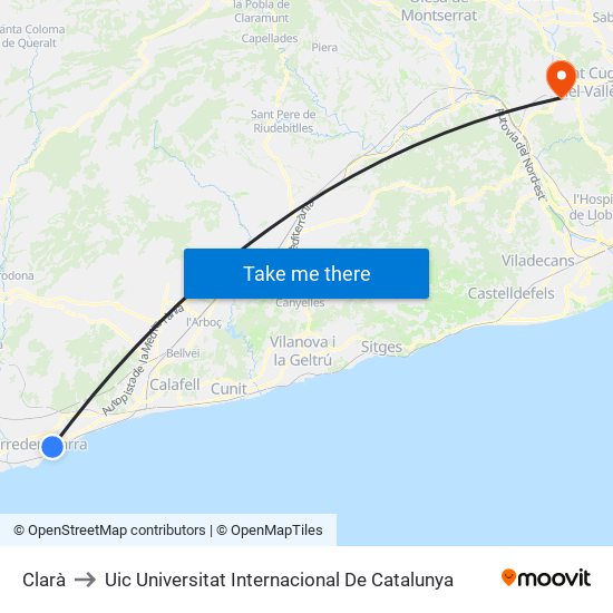 Clarà to Uic Universitat Internacional De Catalunya map