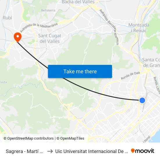 Sagrera - Martí Molins to Uic Universitat Internacional De Catalunya map