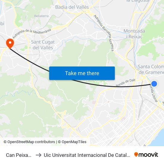 Can Peixauet to Uic Universitat Internacional De Catalunya map