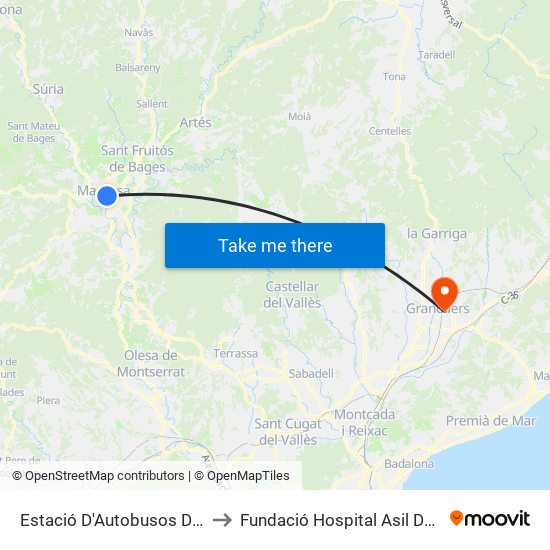 Estació D'Autobusos De Manresa to Fundació Hospital Asil De Granollers map