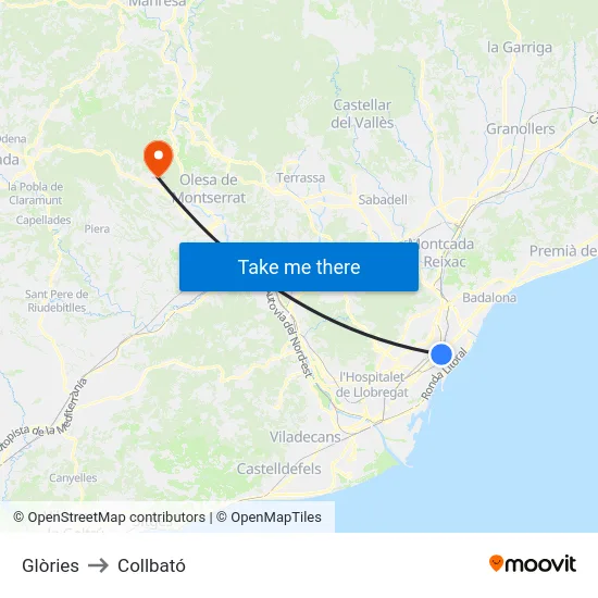 Glòries to Collbató map