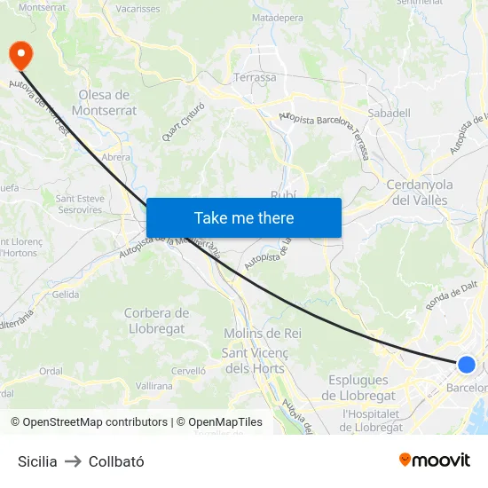 Sicilia to Collbató map