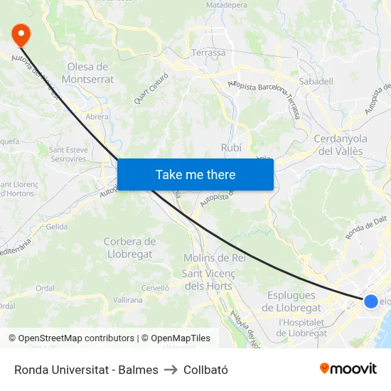 Ronda Universitat - Balmes to Collbató map