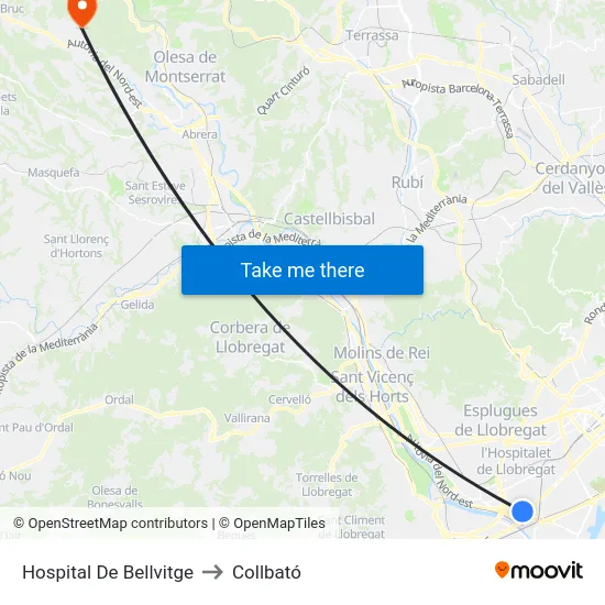 Hospital De Bellvitge to Collbató map