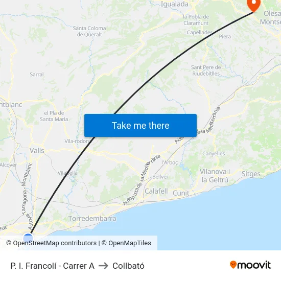 P. I. Francolí - Carrer A to Collbató map
