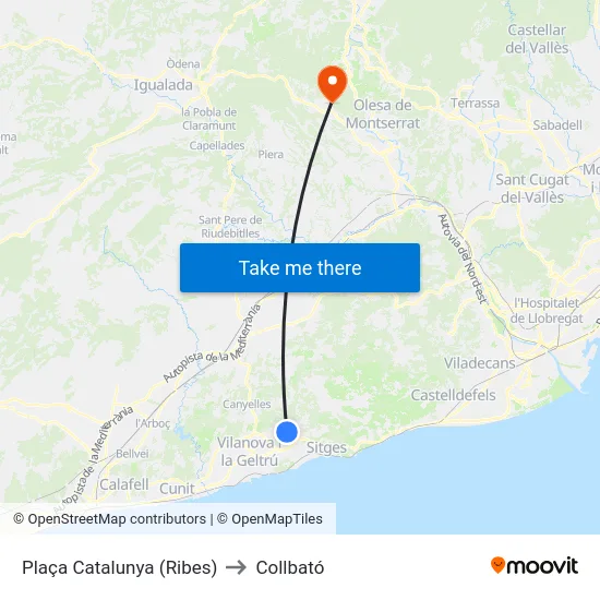 Plaça Catalunya (Ribes) to Collbató map
