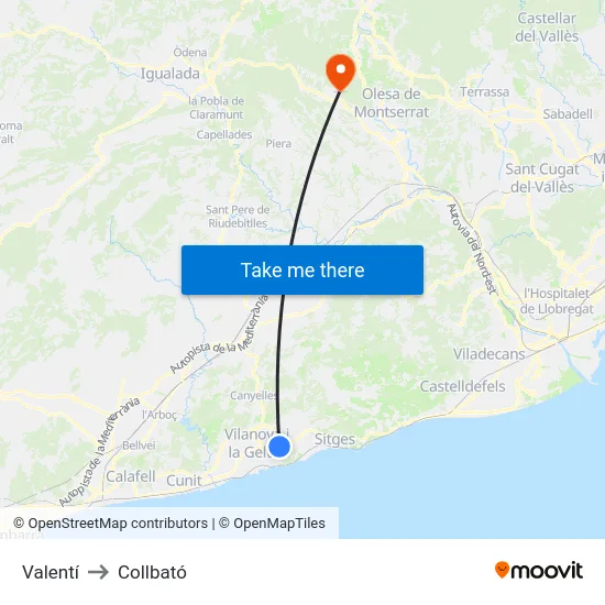 Valentí to Collbató map