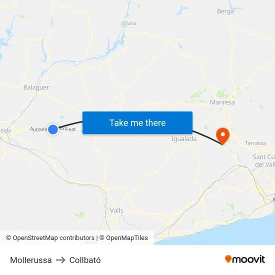 Mollerussa to Collbató map