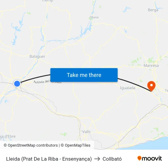 Lleida (Prat De La Riba - Ensenyança) to Collbató map