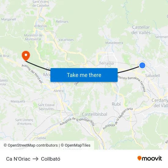 Ca N'Oriac to Collbató map