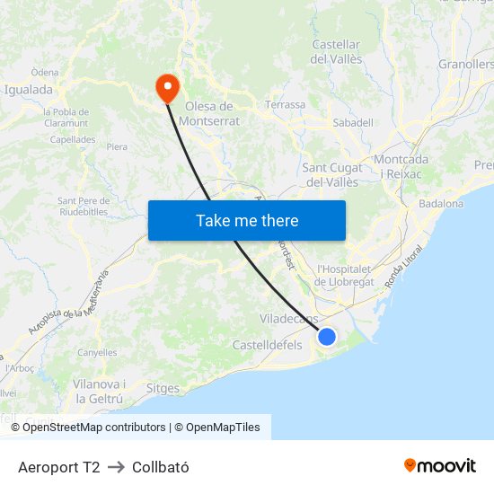 Aeroport T2 to Collbató map