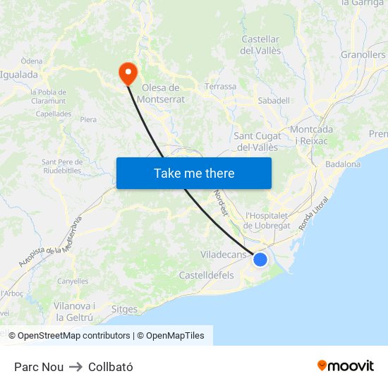 Parc Nou to Collbató map