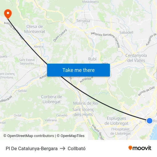 Pl De Catalunya-Bergara to Collbató map