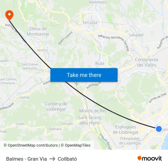 Balmes - Gran Via to Collbató map