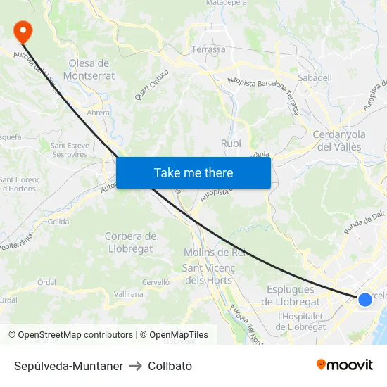 Sepúlveda-Muntaner to Collbató map