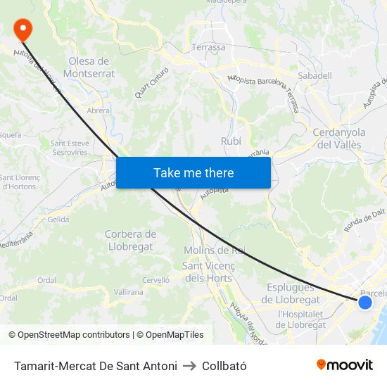 Tamarit-Mercat De Sant Antoni to Collbató map